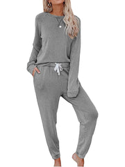 Women's Casual Long Sleeved Top And Drawstring Jogger Loungewear Two Piece Suit
