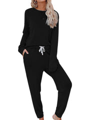 Women's Casual Long Sleeved Top And Drawstring Jogger Loungewear Two Piece Suit