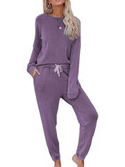 Women's Casual Long Sleeved Top And Drawstring Jogger Loungewear Two Piece Suit