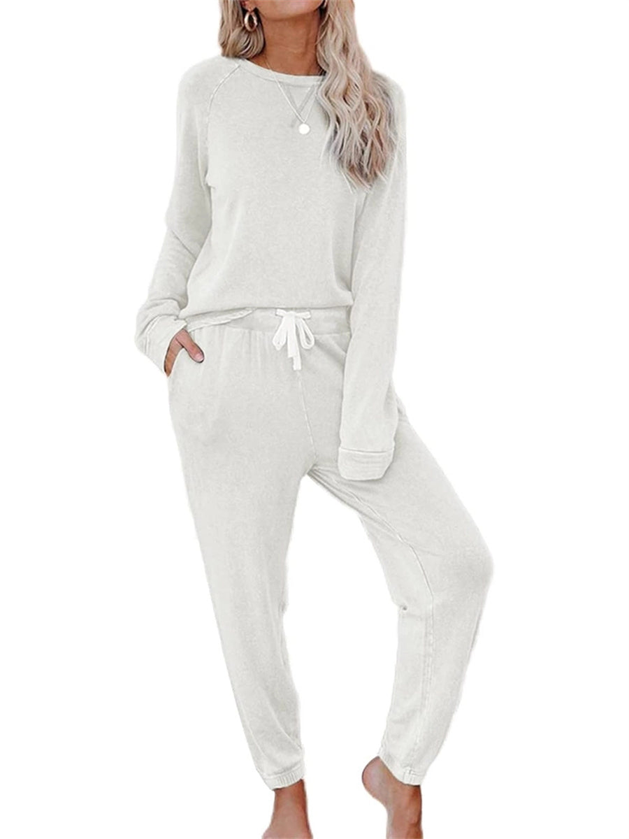 Women's Casual Long Sleeved Top And Drawstring Jogger Loungewear Two Piece Suit