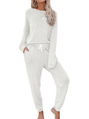 Women's Casual Long Sleeved Top And Drawstring Jogger Loungewear Two Piece Suit