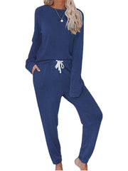 Women's Casual Long Sleeved Top And Drawstring Jogger Loungewear Two Piece Suit