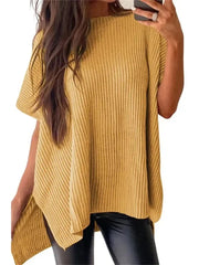 Women's Round Neck Batwing Sleeve Side Slit Oversized Knit Top