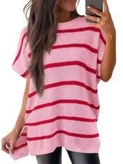 Women's Round Neck Batwing Sleeve Side Slit Oversized Knit Top