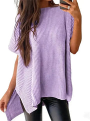 Women's Round Neck Batwing Sleeve Side Slit Oversized Knit Top