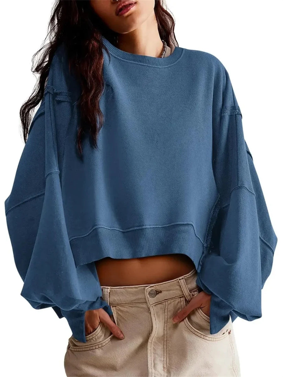 Women's Oversized Batwing Long Sleeve Cropped Sweatshirt