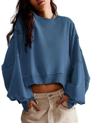 Women's Oversized Batwing Long Sleeve Cropped Sweatshirt