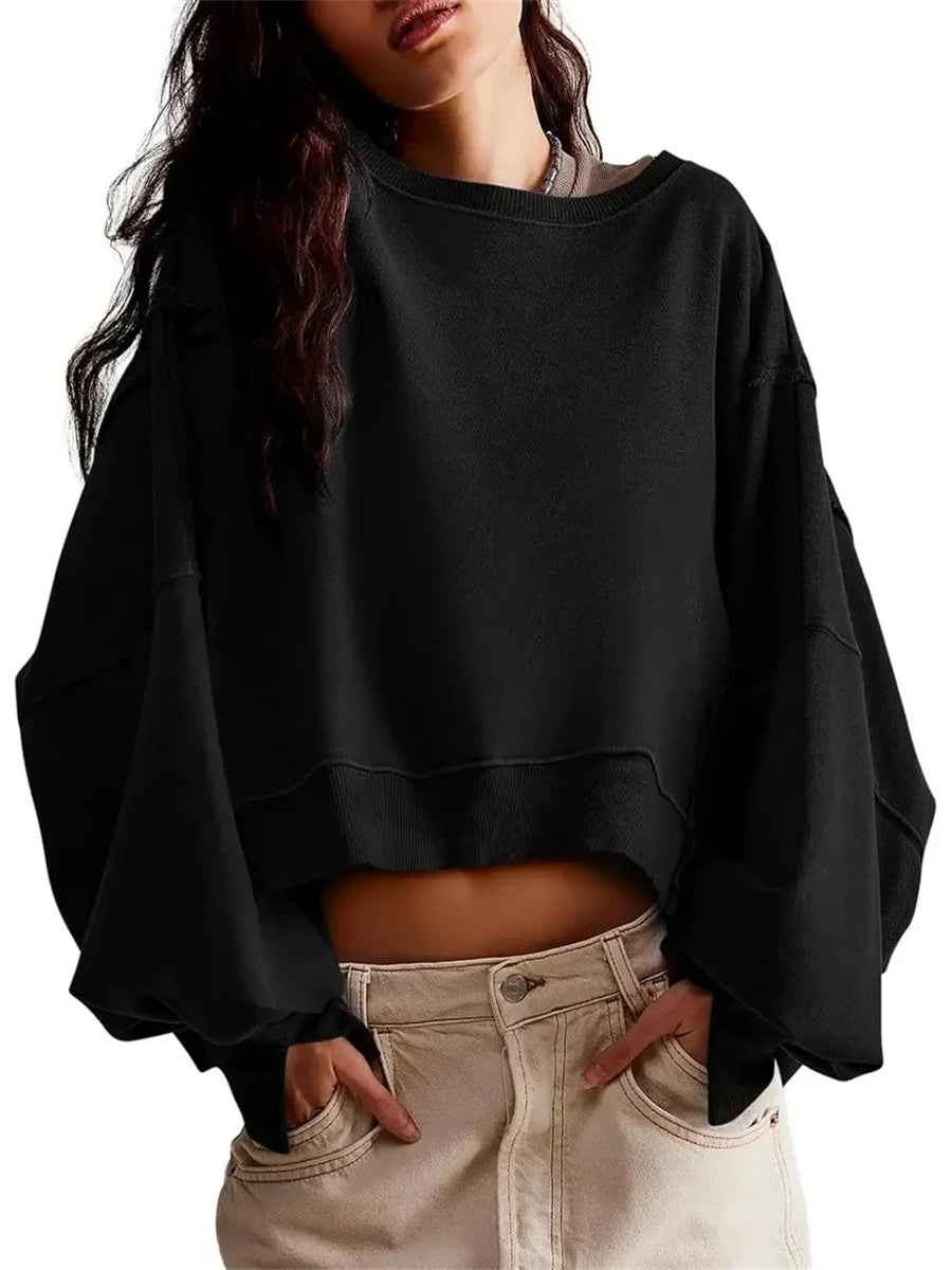 Women's Oversized Batwing Long Sleeve Cropped Sweatshirt