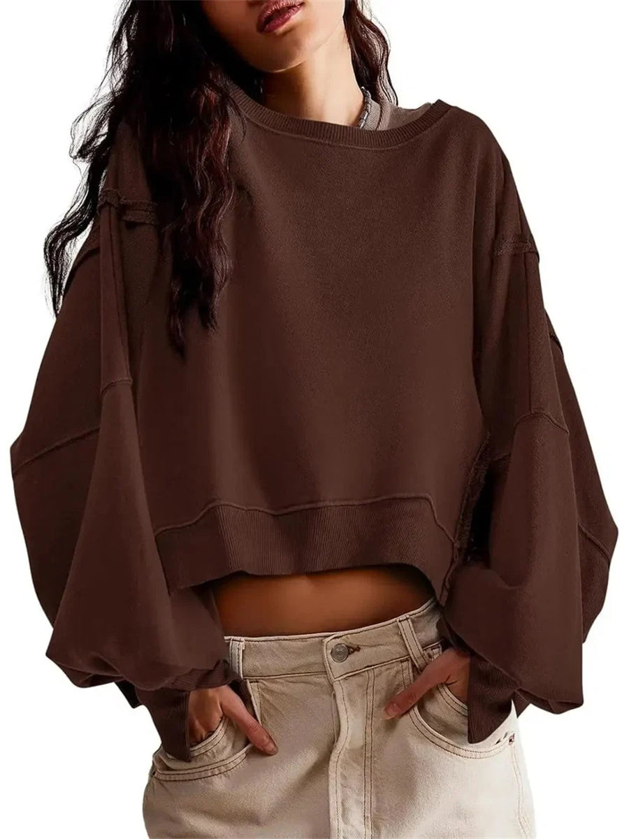 Women's Oversized Batwing Long Sleeve Cropped Sweatshirt