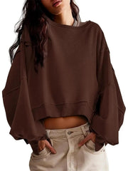 Women's Oversized Batwing Long Sleeve Cropped Sweatshirt