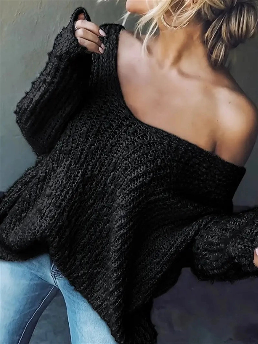 Women's Loose Off-the-Shoulder Long Sleeve Pullover Top