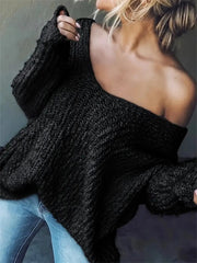 Women's Loose Off-the-Shoulder Long Sleeve Pullover Top