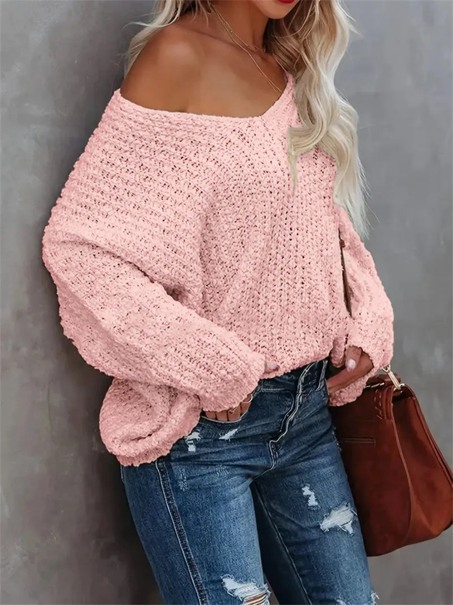 Women's Loose Off-the-Shoulder Long Sleeve Pullover Top