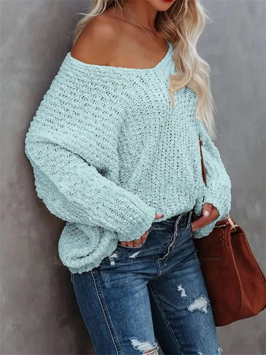 Women's Loose Off-the-Shoulder Long Sleeve Pullover Top