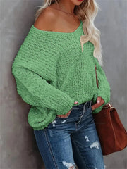 Women's Loose Off-the-Shoulder Long Sleeve Pullover Top