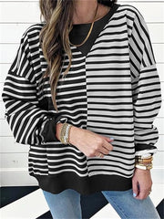 Women's Oversized Striped Color Block Crewneck Sweatshirt