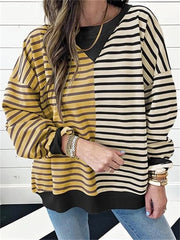Women's Oversized Striped Color Block Crewneck Sweatshirt
