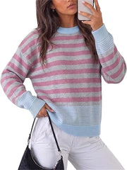 Women's Color Block Striped Oversized Crewneck Sweater