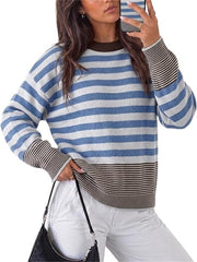 Women's Color Block Striped Oversized Crewneck Sweater