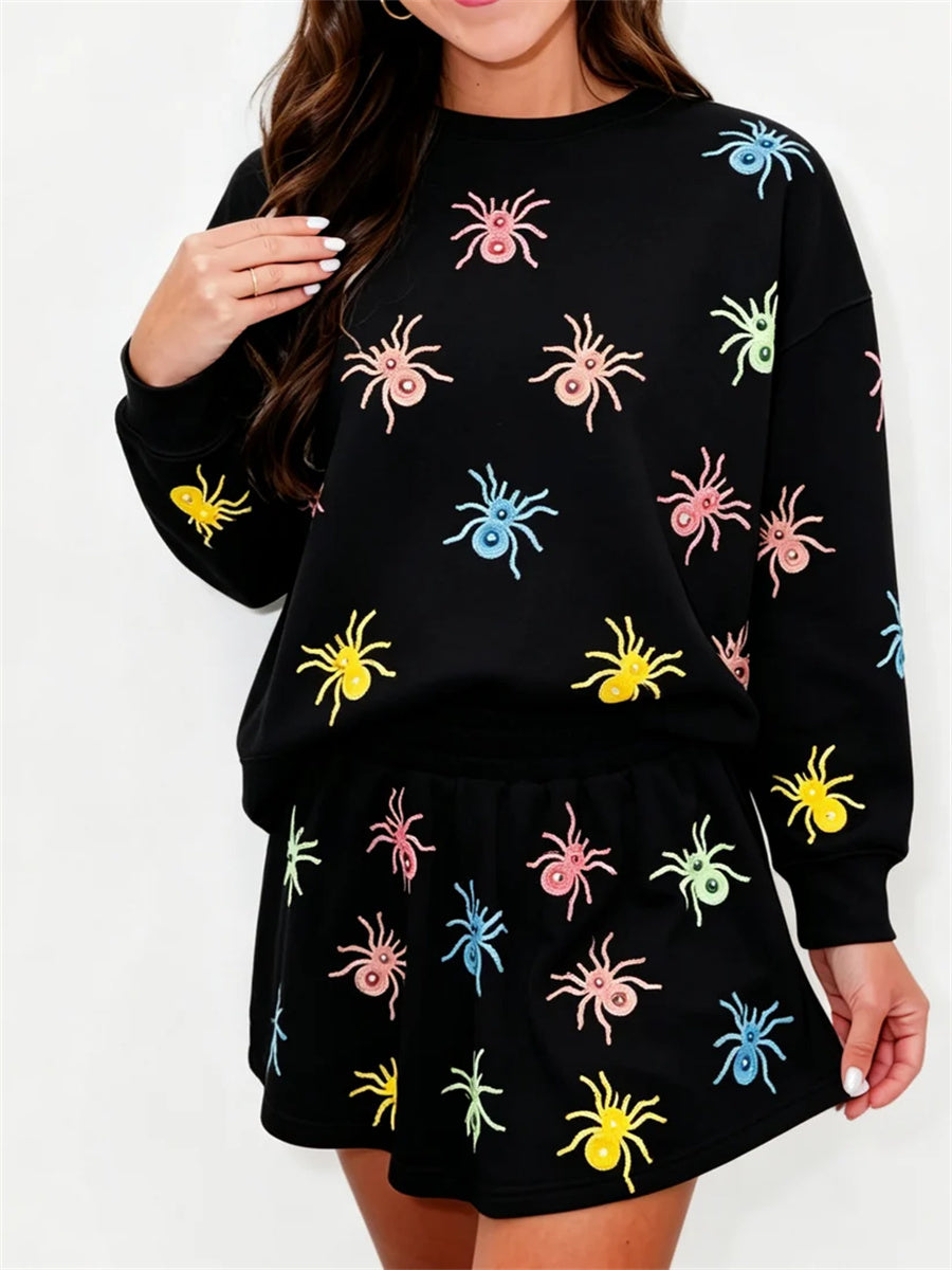 Women's Colorful Spider Long Sleeve Top & Skort Matching Outfit