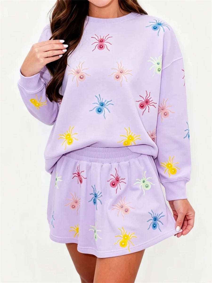 Women's Colorful Spider Long Sleeve Top & Skort Matching Outfit