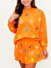 Women's Colorful Spider Long Sleeve Top & Skort Matching Outfit