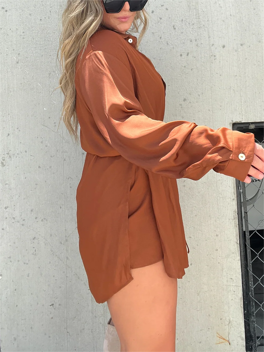 New Satin Covered Nights Romper Dress Set