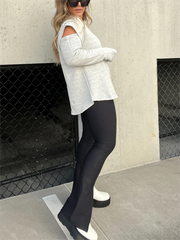 Cut Out Sleeve Raw Edge Solid Sweatshirt