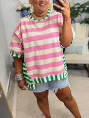 Women's Contrast Striped Short Sleeve Tee