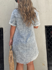 Women's Washed Short Sleeve Shirt Short Skirt