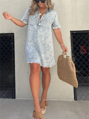 Women's Washed Short Sleeve Shirt Short Skirt