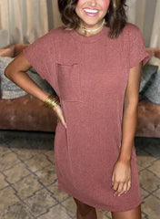 New In - Ribbed Round Neck Pocket Dress