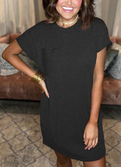 New In - Ribbed Round Neck Pocket Dress