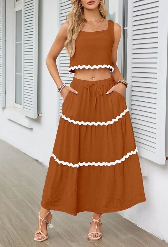 Women's Square Neck Lace Up Half Skirt Set