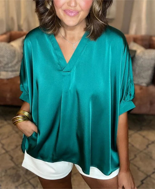 Classic Silk Satin V-Neck Shirt