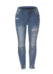 Washed Frayed Fringed Jeans