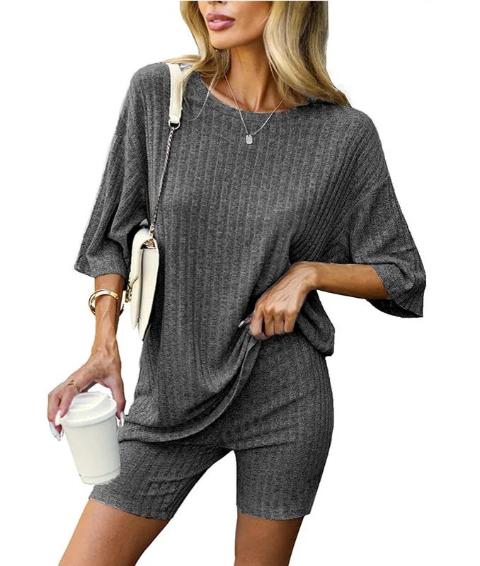 Women's Ribbed Summer Two Piece Lounge Set