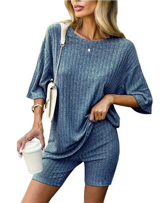 Women's Ribbed Summer Two Piece Lounge Set