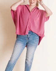 Women's Dolman Sleeves Ribbed Button Down Top