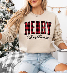"Merry Christmas" Plaid Graphic Sweatshirt