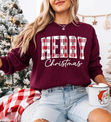 "Merry Christmas" Plaid Graphic Sweatshirt