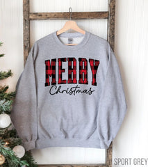 "Merry Christmas" Plaid Graphic Sweatshirt