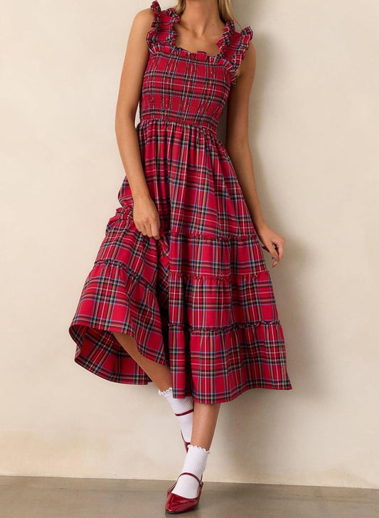 Women's Sleeveless Plaid Ruffle A-Line Dress