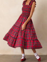 Women's Sleeveless Plaid Ruffle A-Line Dress