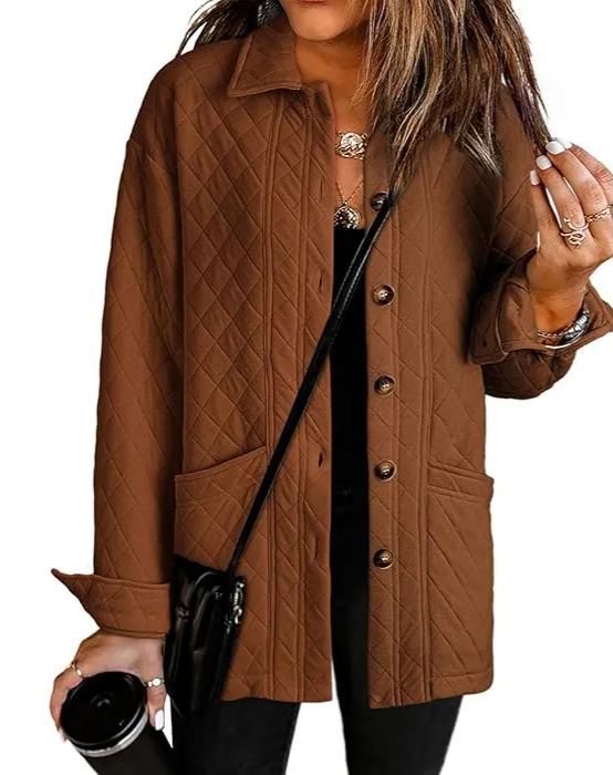 Women's  Casual Button Down Long Sleeve Quilted Jackets