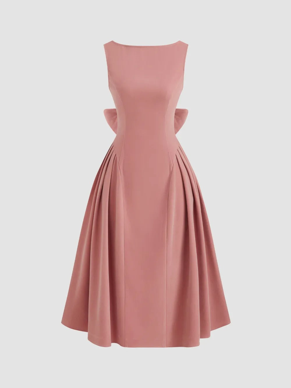 Boat Neck Bowknot Backless Midi Dress