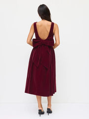 Boat Neck Bowknot Backless Midi Dress