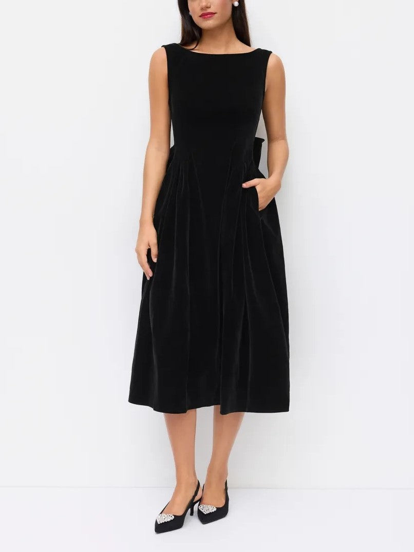 Boat Neck Bowknot Backless Midi Dress