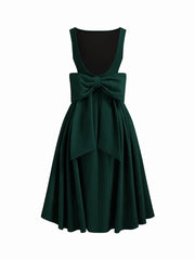Boat Neck Bowknot Backless Midi Dress