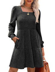 Women's Square Neck Tiered Knit Dress